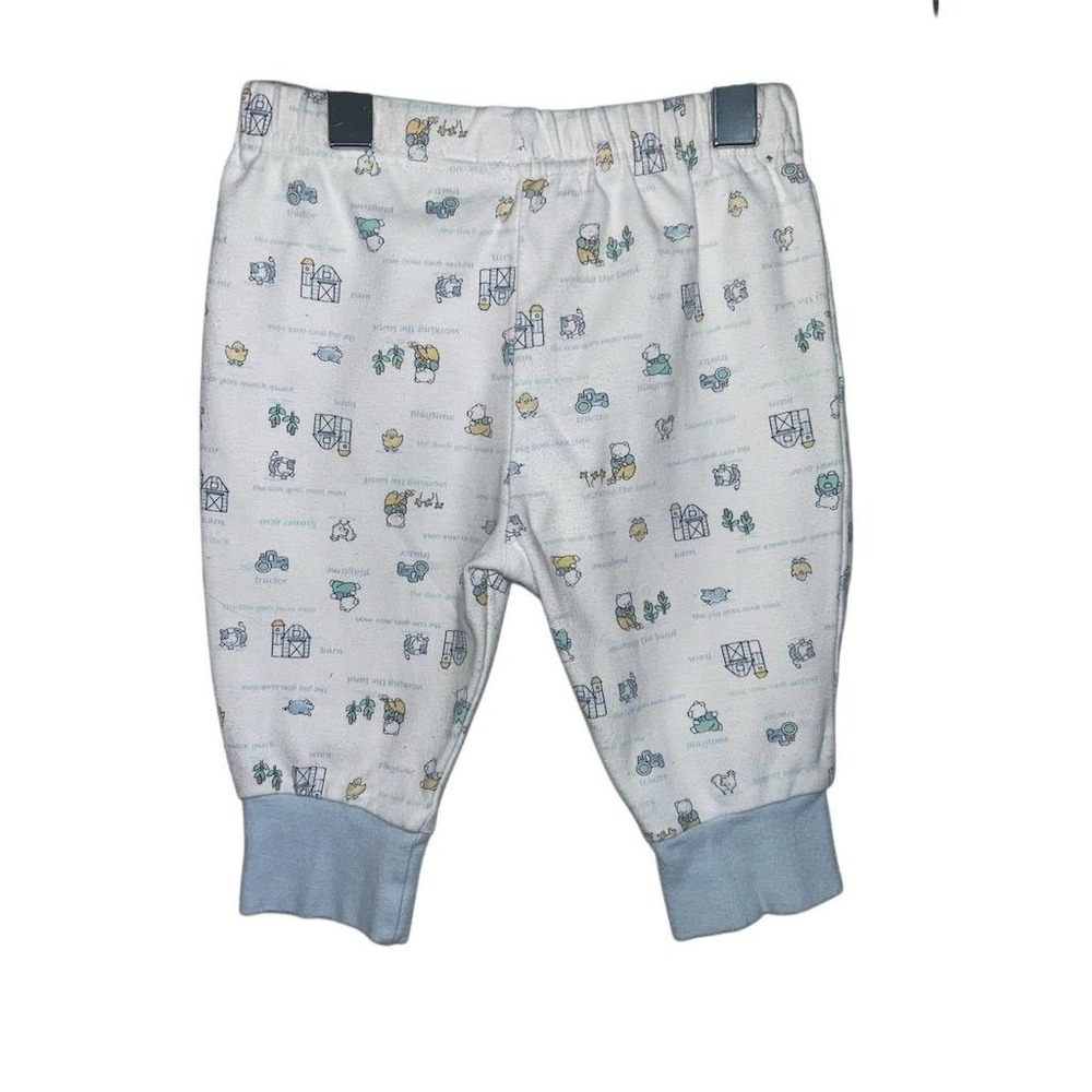 VTG Y2K McBaby Infant Pants 0-3 Months Noah's Ark Farm Bear Pattern Blue - Picture 1 of 8